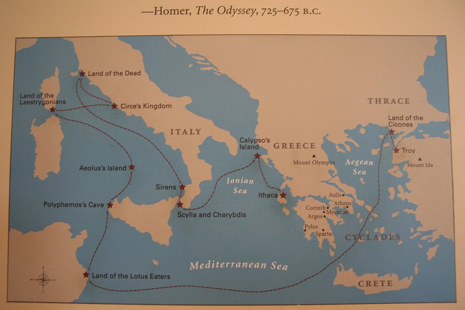 Map of Odysseus's journey home